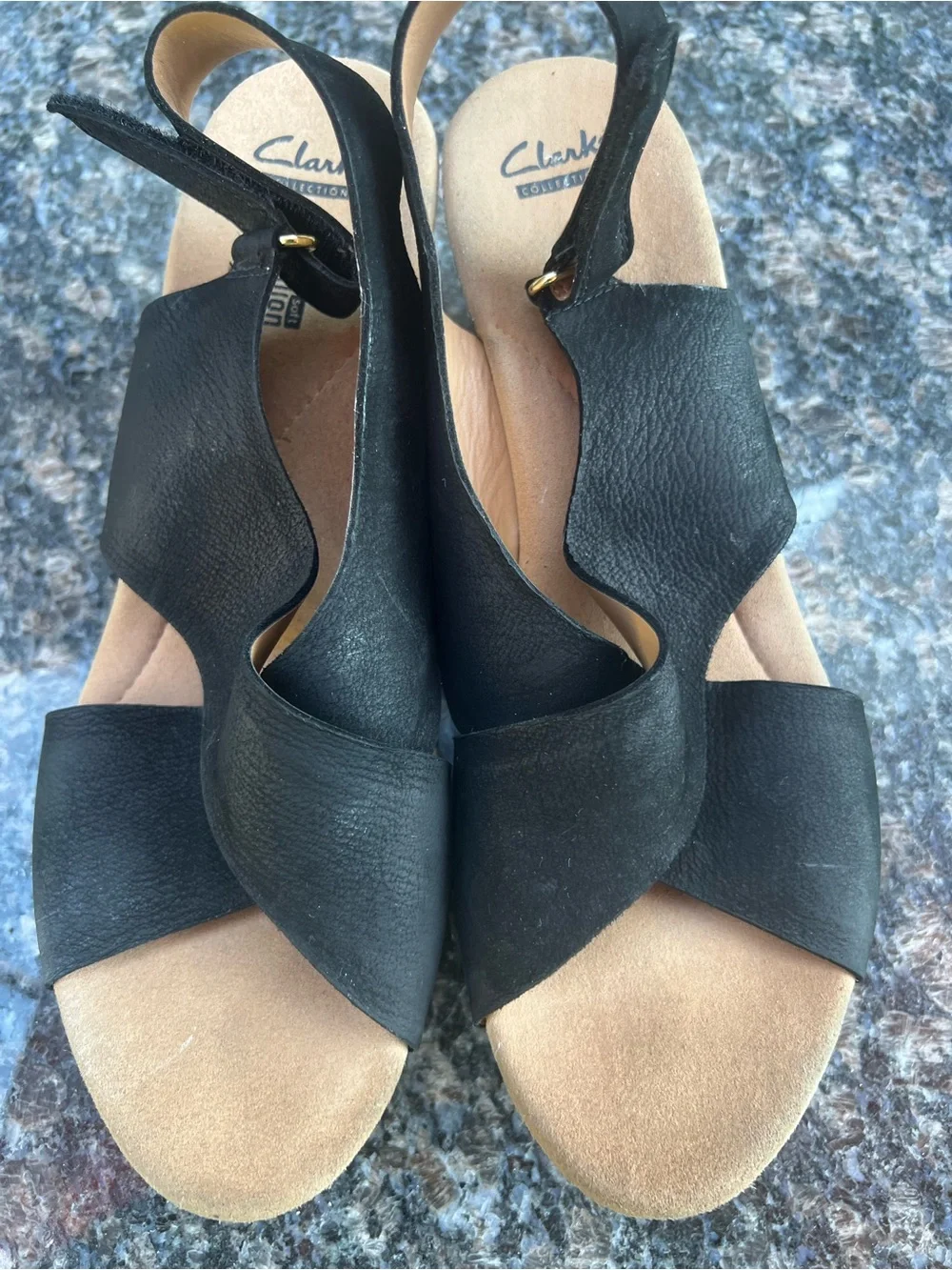 Clarks Women's Size 11 Annadel Pearl Wedge Sand Black Sandal Comfort Slingback